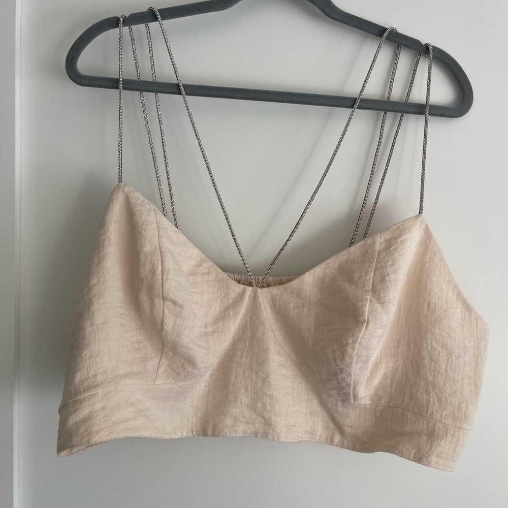 H&M Plus Size Light Beige Going Out Top with Silver Straps size XXL
